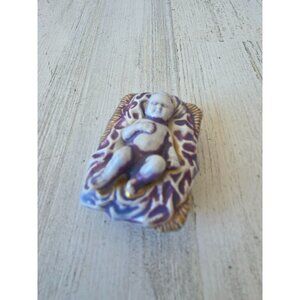 Vintage porcelain baby Jesus nativity purple Xmas statue figurine decor